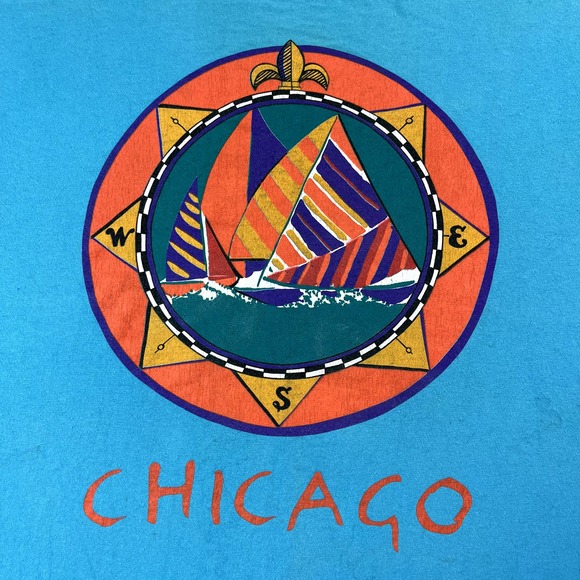 Vintage Sail Boat T-Shirt Mens Large Blue Ocean Art Nautical Chicago USA 90s - Picture 3 of 16